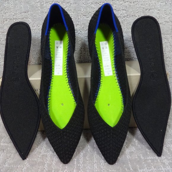Rothys The Point Black Honeycomb Pointed Toe Slip on Flat Shoes Multiple Sizes - Picture 9 of 14